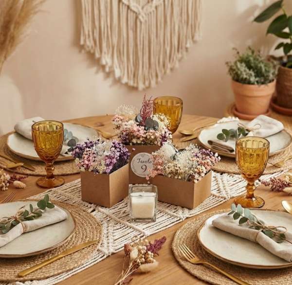 Set centro tavola tris di vasetti con candela naturale  b con fiori secchi e stabilizzati  b   b linea FIORI DI CAMPO  b