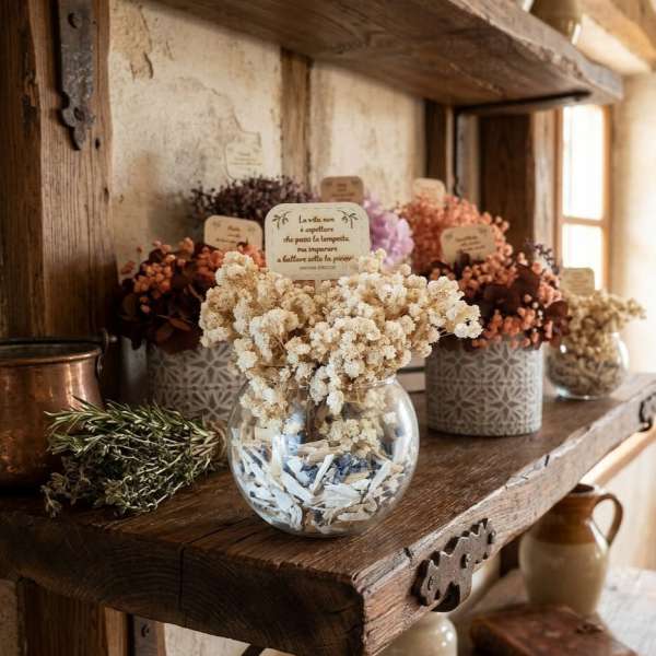 Centro tavola profumato  b con fiori stabilizzati  b   b NUVOLA DI CAMPO  b